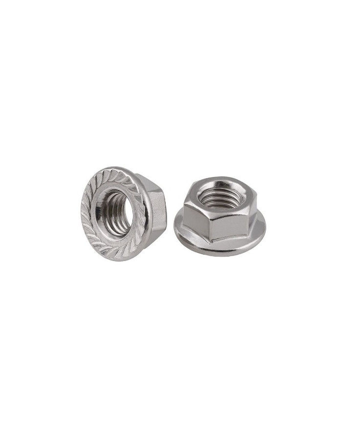 100 Dadi Flangia In Acciaio Inox 1/4-28 Con Base Seghettata Anti-vibrazione - Per Fissaggi Sicuri - Foto 1